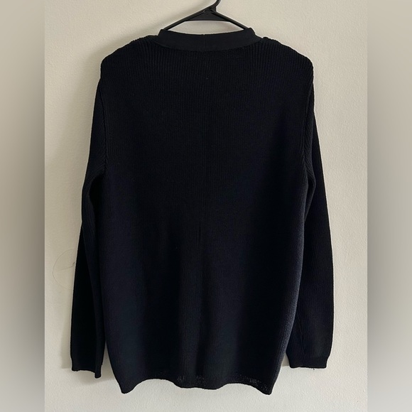 St. John Sweater Caviar Black Santana Knit Cardigan Logo Buttons | Size Medium - Picture 4 of 6